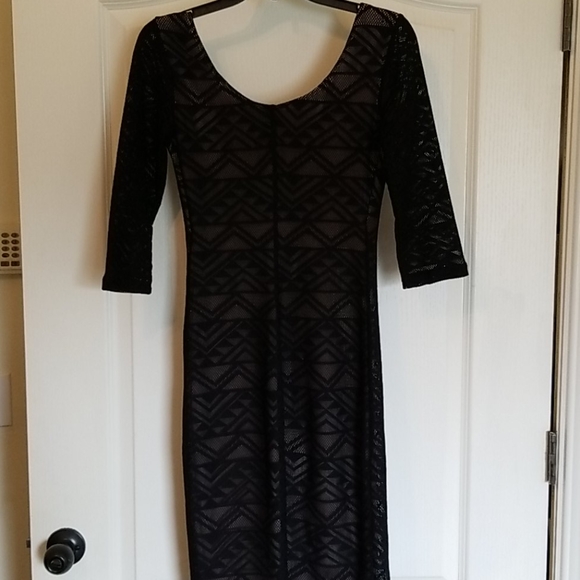 Xhileration 3/4 Sleeve Black Illusion Dress - Picture 4 of 5